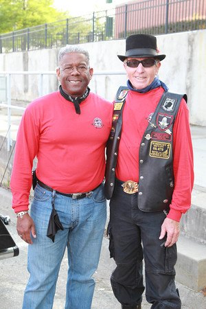 cross country with the 20th annual kyle petty charity ride across america, Former Florida congressman Allen West a first year participant on the Ride but a long time motorcyclist poses with 20 year Ride veteran Darrell Andrews Because he s often seen on Fox News West drew plenty of autograph seekers at fuel stops