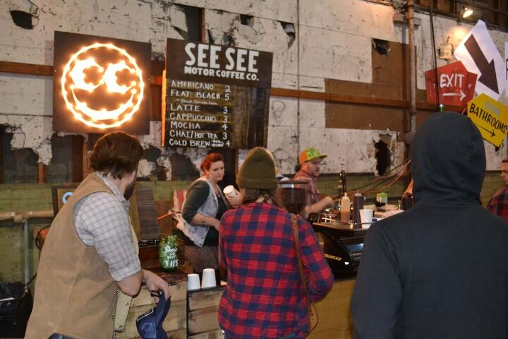 6th annual one motorcycle show, Proud show sponsor SEE SEE Motor Coffee Co dishing the cups of joe