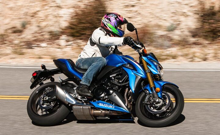 japanese mega standards shootout, When it comes to fashion Burnsie isn t a fan of the Kawi s Sugomi styling saying The Suzuki s not nearly so over styled in fact I like most of it including the same blue they use on their MotoGP bikes Quite tasty