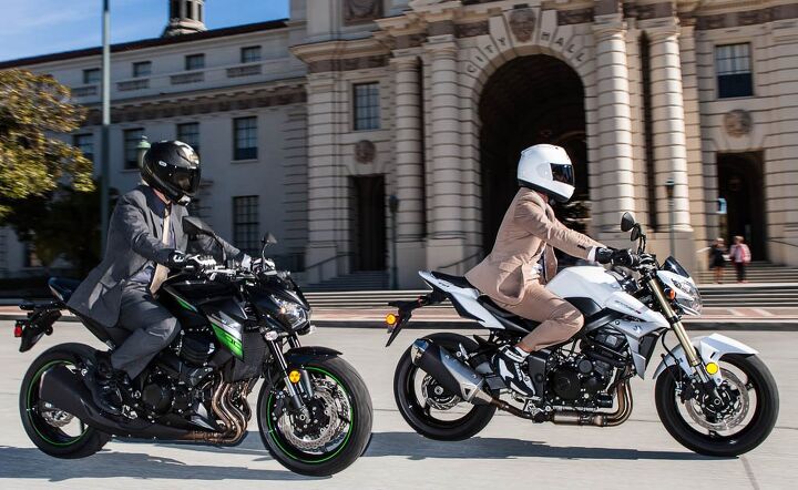 gentleman s hooligan comparo 2016 kawasaki z800 abs vs 2016 suzuki gsx s750, People treat you better when you wear nice clothes No one at city hall even batted an eye towards us as we rolled by