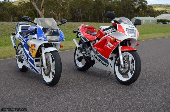 two stroke shootout honda nsr250r vs suzuki rgv250, From any angle the NSR looks like a real factory GP 250 motorcycle Although it is ultimately drool material the RGV lacks the GP style and finesse of the NSR