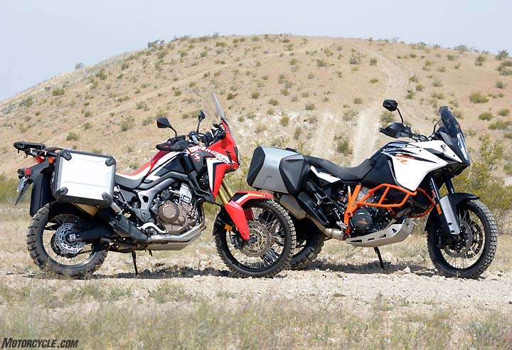 2017 honda crf1000l africa twin vs ktm 1090 adventure r, While the KTM s 1050cc V Twin delivers 21 more horsepower to the rear wheel than Honda s 998cc parallel Twin the Honda s 270 degree crank gives it a V Twin like feel and its lively response is appreciated whether on the pavement or in the dirt