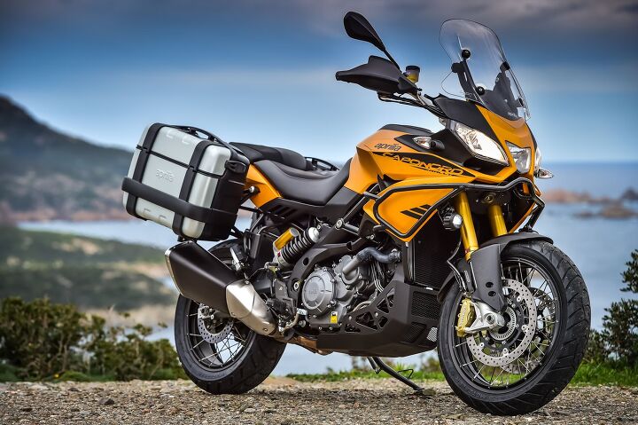2015 aprilia caponord rally first ride review, Large saddlebags wire spoke wheels and a crash bar with light supports are but a few of the features distinguishing the Rally from the standard Caponord