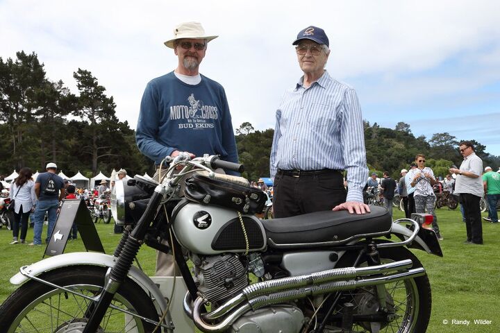 the eighth annual quail motorcycle gathering, Dave Ekins and son with Honda CL 305 Scrambler at Quail 2016
