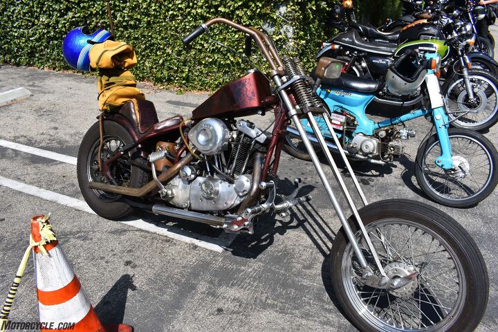 2017 venice vintage motorcycle rally report, A late 70 s H D Ironhead Survivor with an AEE Springer I believe