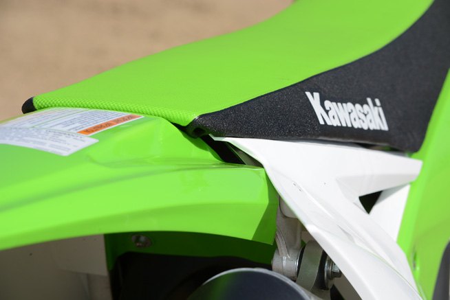 2016 kawasaki kx450f review, The gaps in the corners of the KX s seat are actually air channels that lead into an all new air box that has been redesigned without any steel parts to save weight