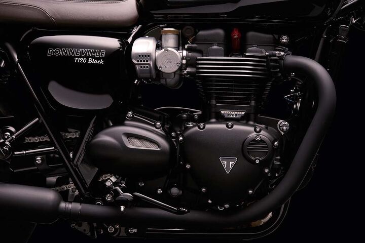 2016 triumph bonneville t120 and t120 black, From the looks of the 1200 high torque engine s carburetor bodies you d never know that they are covers that house sophisticated ride by wire hardware