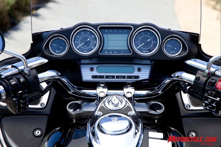 church of mo 2009 kawasaki vulcan 1700 voyager nomad review, They Voyager s cockpit blends 1950s style with 21st century information