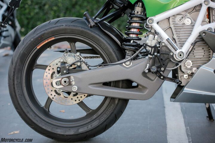 2016 energica eva first ride, A linkageless Bitubo shock has preload and rebound adjustments no compression for 34k The Marzocchi fork is fully adjustable