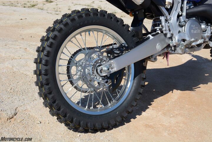 2016 yamaha yz250x review, An 18 inch rear wheel and Dunlop AT81 off road tires front and rear are standard equipment on the YZ250X Yay A skid plate and hand guards are not Boo