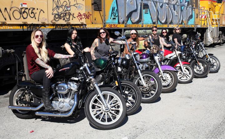 sisterhood on two wheels a glimpse into the litas motorcycle community, Any woman on any type of bike is welcome to join the Litas Jenn the head of the L A Litas is in the foreground Photo by Laine Hunkeler