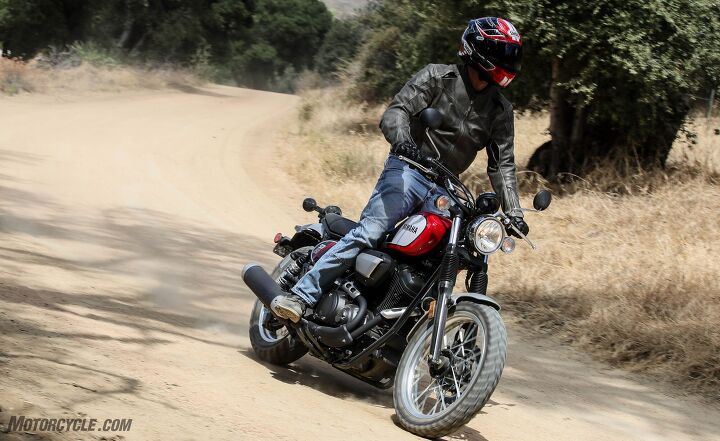 2017 yamaha scr950 first ride review, The SCR feels at home on a fire road The peg to bar relationship makes standing completely natural