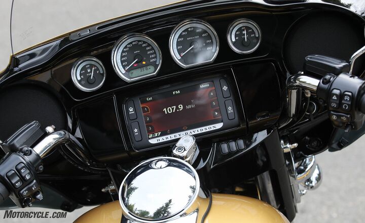 2017 harley davidson ultra limited first ride review, The infotainment system is chock full of information and sound options