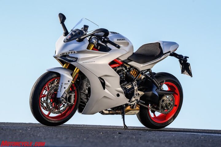 2017 ducati supersport review, The most obvious sign you re looking at a Supersport S is its matte white color Red is also an option Other distinguishing features include the hlins suspension solo seat cowl and Ducati quickshifter