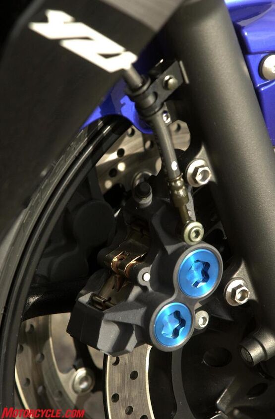 church of mo 2003 yzf r6 not to be outdone, Brakes get new sintered pads Ferodo man Jeff Gehrs says World Supersport guys produce like 60 percent more lever pressure than any other class The R6 chassis feels up to it
