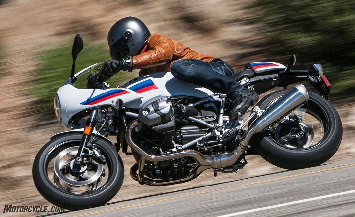 2017 bmw r ninet racer review first ride, The note from the 2 into 1 exhaust is smile inducing The Boxer s power delivery is robust though vibration becomes apparent above 5 000 rpm