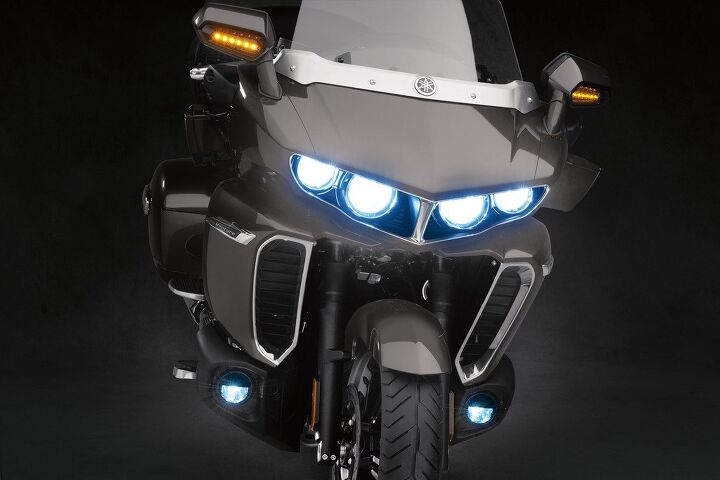 2018 yamaha star venture revealed, The LED fog lights visible in this shot mean this is a Star Venture with the optional Transcontinental package that also includes satellite radio GPS dual zone audio with rear speakers CB radio and an alarm for a 2 000 premium