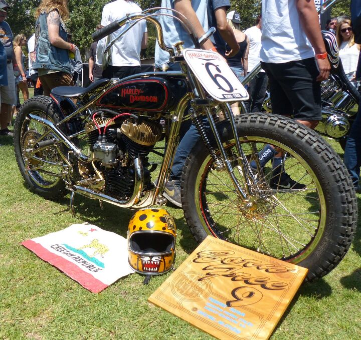 born free motorcycle show report, Toshiyuki Cheetah Osawa owner of Cheetah Custom Cycles Tokyo Japan raced this beauty on Thursday at the Stampede and won second place for the invitational builders on Saturday