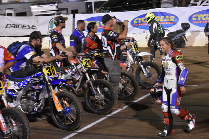 support your local racetracks, Fan favorite Shayna Texter receiving a warm welcome from the crowd at the AMA Flat Track final round in Perris CA October 7 2017