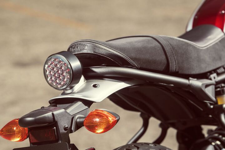 2018 yamaha xsr700 sport heritage first ride review, The round LED tail light atop the duckbill rear fender is bright and complements the bike s styling nicely