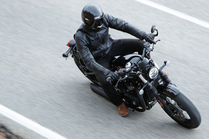 2018 triumph bonneville bobber black first ride review, With a peppy motor in the higher revs and confidence inspiring brakes the Bobber Black wants to carve up corners but lean angle is its Achilles heel Here it s pretty clear how quickly the bike runs out of cornering clearance