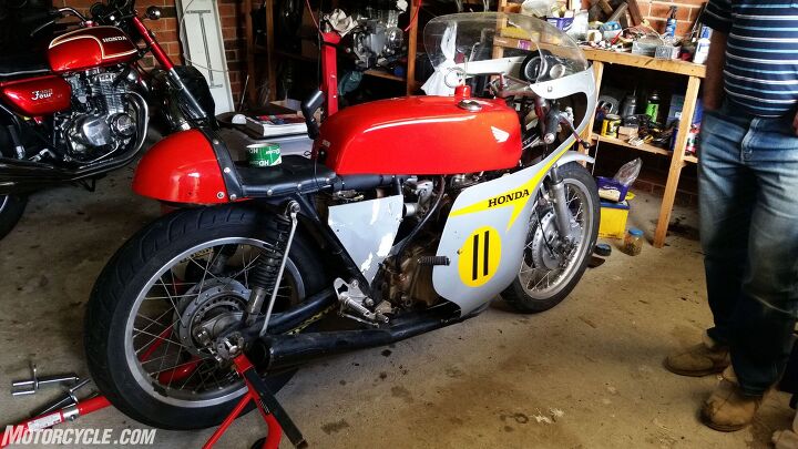 michelle s excellent australia adventure, Inside Rex s garage was this Honda CB350F roadracer he enjoys riding at the track In the background is a CB350 Four streetbike