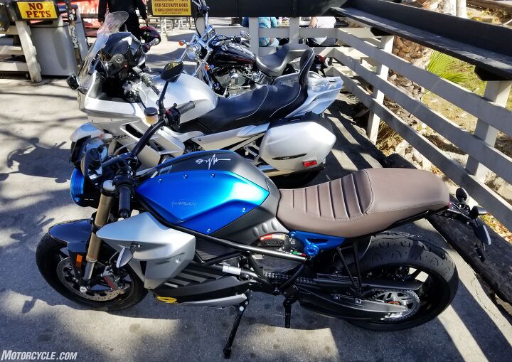 2018 energica eva esseesse9 first ride review, We stopped during our ride for lunch at Cook s Corner a SoCal biker hangout that is predominantly patronized by the Harley faithful Several of them were intrigued by the EsseEsse9 and had many questions for us about the bikes The EsseEsse9 turns its rider into an instant celebrity