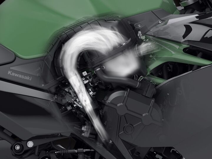 2018 kawasaki ninja 400 first ride review, The new downdraft intake provides the most direct path of air into the cylinder for a more efficient intake system
