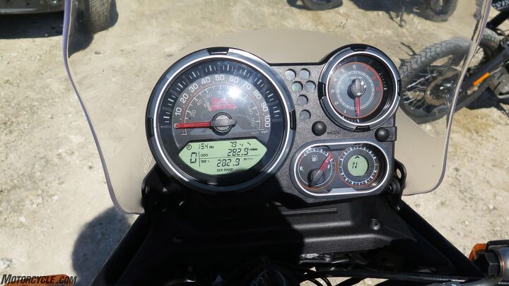 2018 royal enfield himalayan first ride review, There s quite a bit of info here and I especially like the LCD compass down there next to the gas gauge