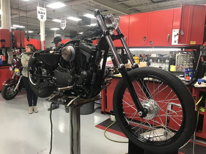 the harley davidson sportster brewtown throwdown, With the 6 over legs new 21 inch front wheel and tires mounted it was finally starting to look like a motorcycle again