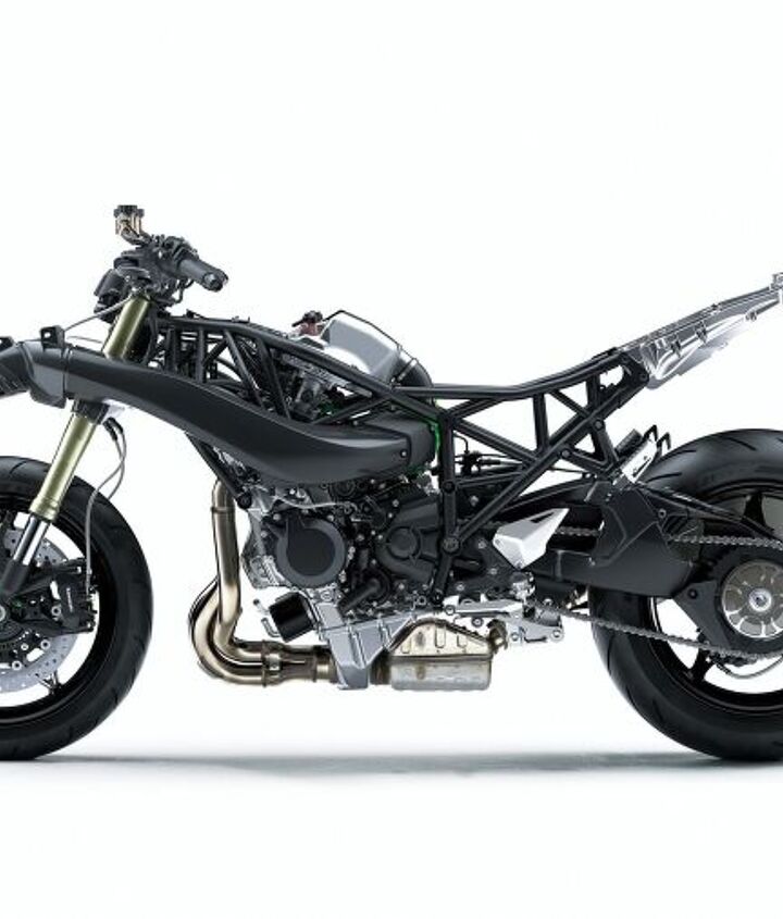 2018 kawasaki h2 sx se first ride review, The 197 3 crankshaft hp Kawasaki claims jumps to 206 7 hp with ram air effect The oil pan is even cool More efficient combustion produces less heat so that the pistons can be cooled by a single oil jet which allows the oil pump to turn at a slower rate to reduce friction loss This also allowed the engine s oil volume to be reduced by nearly a half quart which contributes to weight savings Large deep sump oil pan helps cool oil Oil pan design ensures the oil pump is always surrounded by oil to prevent cavitation