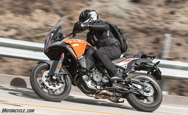 2018 ktm 1290 super adventure s first ride review, The 1290 S comes complete with a center stand and integrated luggage mounts for KTM panniers