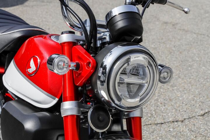2018 honda monkey announced for europe, Straight edges are hard to find as the new Honda Monkey maintains a circular motif in the round headlight turn signals instrument nacelle and the Old Wing Honda badge on the tank