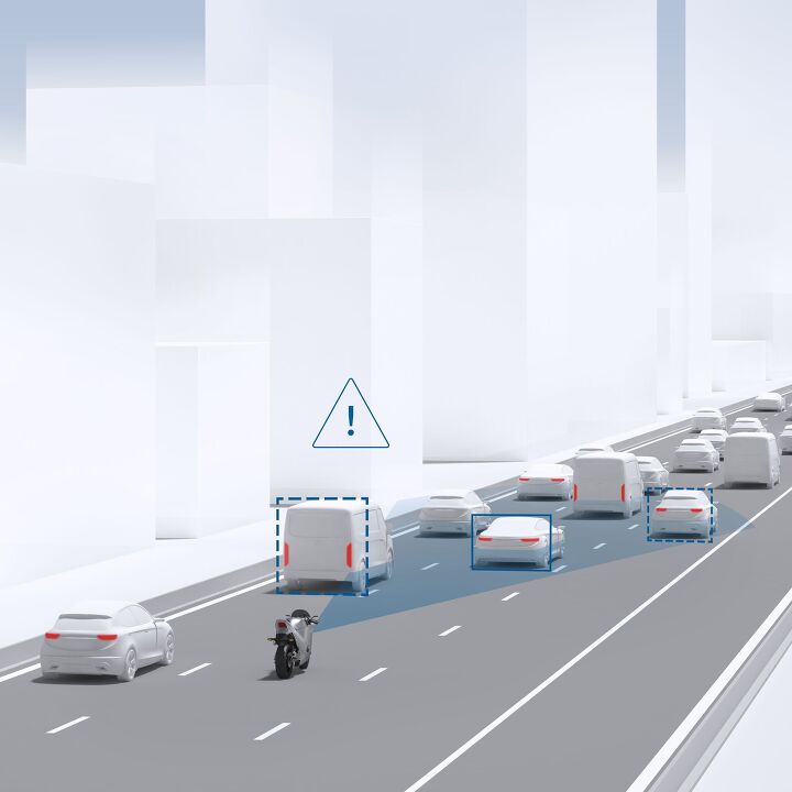 bosch rider assistance technology continues to advance, Bosch s frontal collision warning system alerts the motorcyclist when the system detects the chance of a rear end collision by the rider