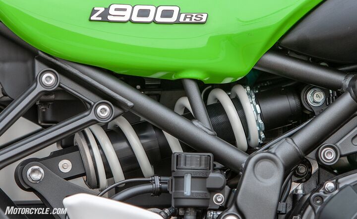2018 kawasaki z900rs cafe review, The shock is adjustable for preload and rebound while the fork is fully adjustable