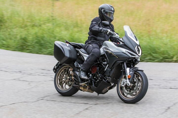 2018 mv agusta turismo veloce 800 lusso scs first ride review, The Turismo Veloce Lusso is fully prepped for touring with a wide comfortable seat cruise control heated grips an adjustable windscreen and 60 liters of storage The 5 7 gallon fuel tank is rated for approximately 233 miles As always your mileage will vary
