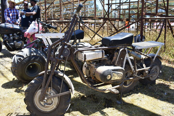 the wild one the holy grail of flat track fun, Day two was hot and it started with a custom build show This bike here is a 3 3 with chain driven power to all three wheels God bless rednecks