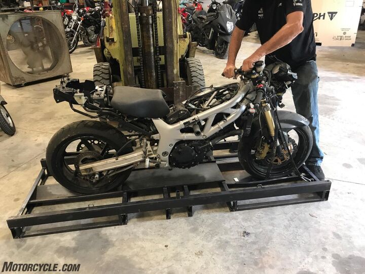 shipping a motorcycle across the country is easier than you think, No the forklift was not taking the SV to the trash heap