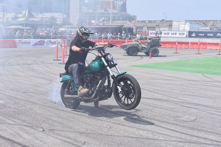 the rsd moto bay classic photo recap, The Stunt Show was smokey indeed and here s Tallboy again trying a burnout wheelie where he tried to wheelie with the rear tire spinning all while not trying to loop out This guy s skills are unreal