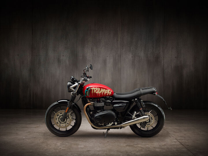 2019 triumph street twin revealed at intermot, The Caf Custom kit adds rear shocks from Fox Vance Hines silencers a rear fender removal kit black intake covers and a machined black oil filler cap