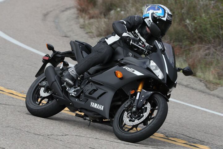 2019 yamaha yzf r3 review first ride, Yamaha test rider Gerad Capley says the Matte Black R3 reminds him of the MotoGP winter test bikes