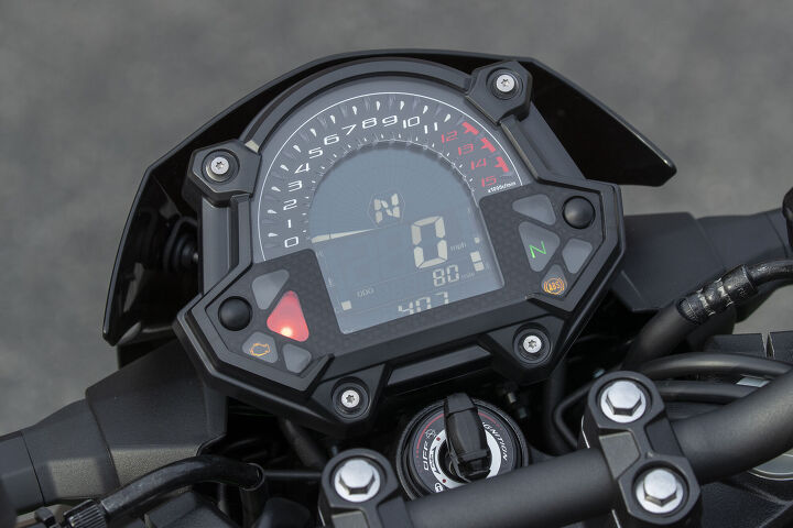 2019 kawasaki z400 review first ride, No TFT for you You ll have to make do with this Sugomi style LCD thing which is perfectly okay and has a good gear position indicator right where it s easy to see