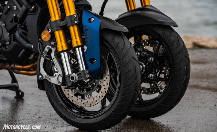 2019 yamaha niken gt review first ride, The radial mount 4 piston calipers squeeze 298mm discs They offer plenty of power with a good squeeze but more initial bite would be appreciated