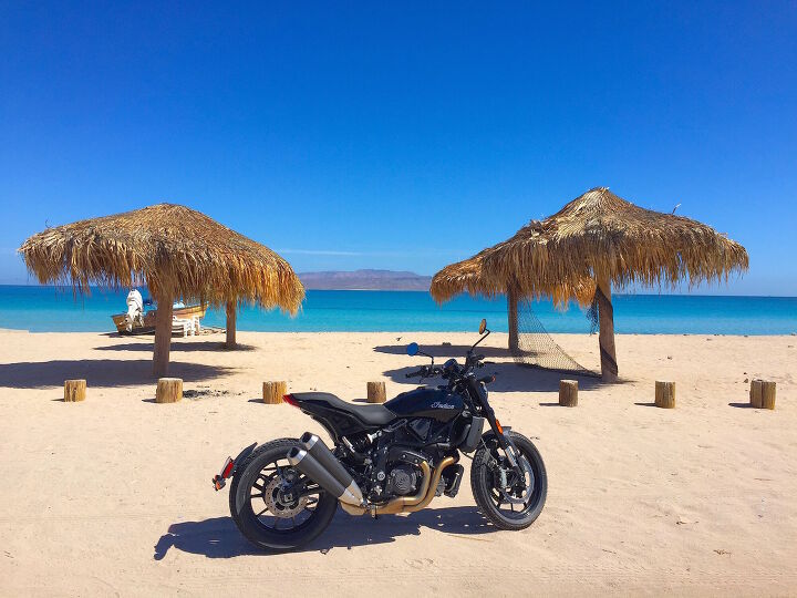 2019 indian ftr1200 first ride at last review, Playa el Tecolote near LaPaz Frankly I could be just as happy with the basic black base model and its single round speedo a loaf of bread and a jug of wine and an internet connection JB phone photo