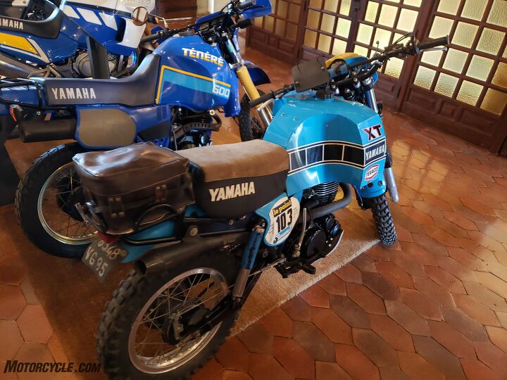 2020 yamaha tenere 700 review first ride, Rider comfort has improved since the 80s Pictured Serge Bacou s 1982 Yamaha XT 500 used during the Paris Dakar
