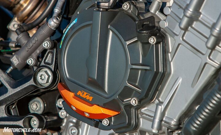 live with this 2019 ktm 790 duke long term review, One way to tell that this is a KTM PowerPart is that the case guard doesn t cover the KTM logo