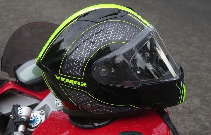 mo tested vemar shark modular helmet review, Pushing down on the rear of the two top rocker type vents opens them to let the air in The exit vents are always open