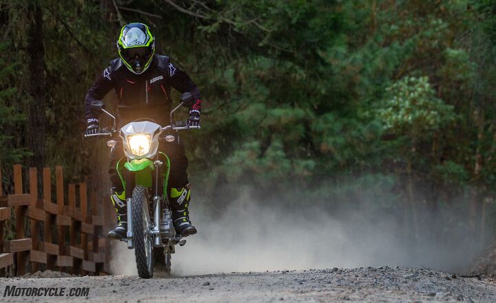2020 kawasaki klx230 review first ride, All I think when I see this picture is Wow that s a big headlight All jokes aside it also provides a large target for roost should you be following a friend