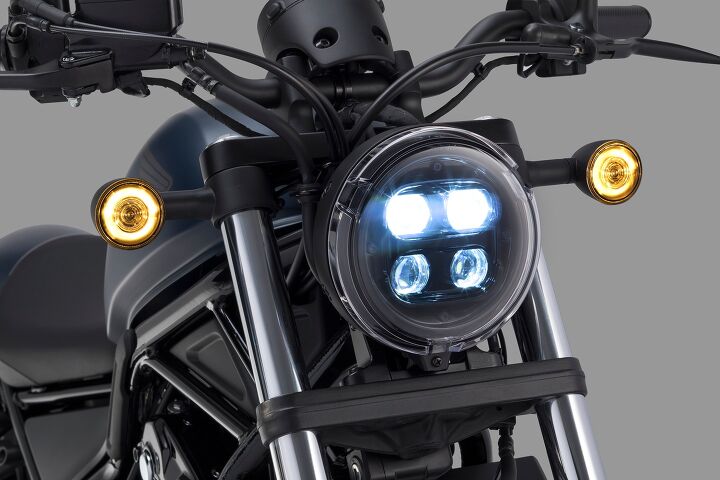 2020 honda rebel 500 and 300 first look, The lighting system is now using all LEDs including the reshaped circular headlight