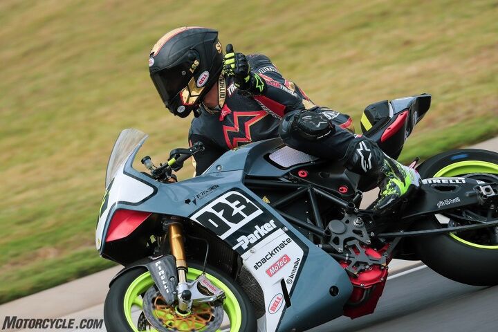riding and racing the lightfighter lfr19 electric motorcycle part 2, Thumbs up to a mostly excellent showing at Barber